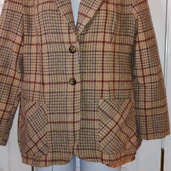 Vintage Bronson tan wool blazer suede elbow patches  Sz 13-14 see measurements - Picture 2 of 5
